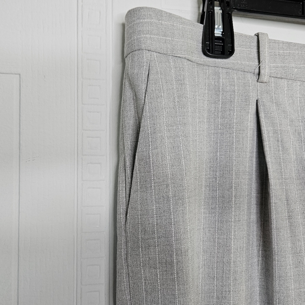 Mango Light Gray Pinstripe Wide-Leg Trousers - Picture 6 of 14